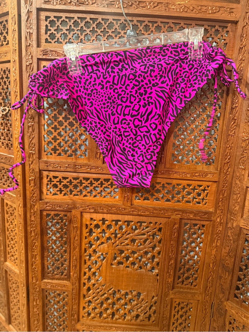 Torrid Hot Pink Animal Print Side-Tie Bikini Bottoms | Size 0 (Large) | Swimwear - Picture 2 of 3